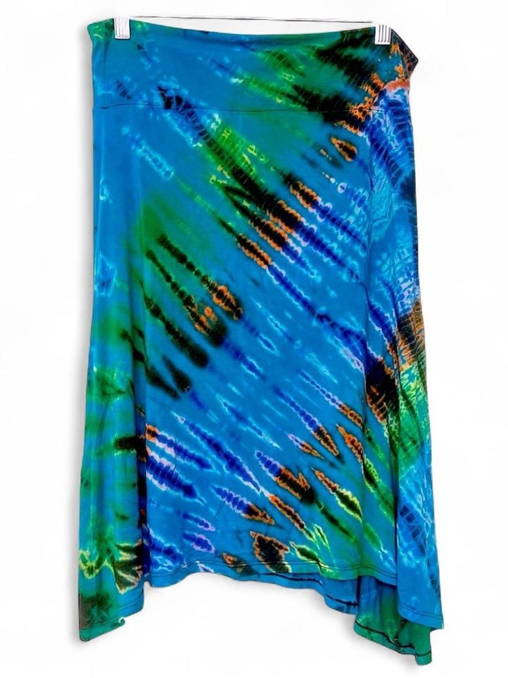 Blue green tiedye flowy hippie midi skirt vibrant spiritual festival summer
